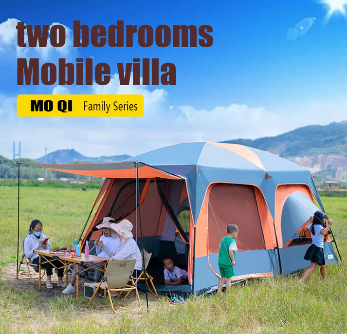 MOQI Luxurious Cabin Tent for 8/10/12 Person,3 Screen Rooms with High-Tech Rainproof Music Festival Tent,Well-Ventilated 2 Bedrooms and a Hall Family Tent for Picnic Parties and Camping