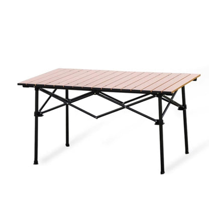 MOQI Camping Table, Lightweight Aluminum Roll Up Table Folding Rectangular Table 4 People Portable Picnic Beach Table with Carry Bag for Outdoor, Backyards, BBQ Party, Garden, Wooden Color