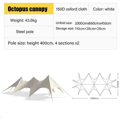 MOQI Camping Tent Tarp 65.6*28ft, Biggest Portable Octopus Beach Shade, Windproof Waterproof Canopy Sun Shelter UPF 50+ Sun Protection for Family Outdoor