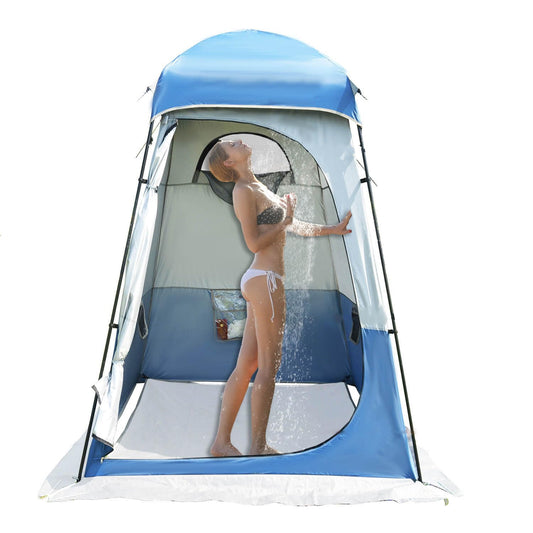 Oversized Camping Shower Tent,Outdoor Shower Enclosure Portable Privacy Camping Shelters Changing Tent with Floor Blue