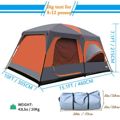 MOQI Luxurious Cabin Tent for 8/10/12 Person,3 Screen Rooms with High-Tech Rainproof Music Festival Tent,Well-Ventilated 2 Bedrooms and a Hall Family Tent for Picnic Parties and Camping