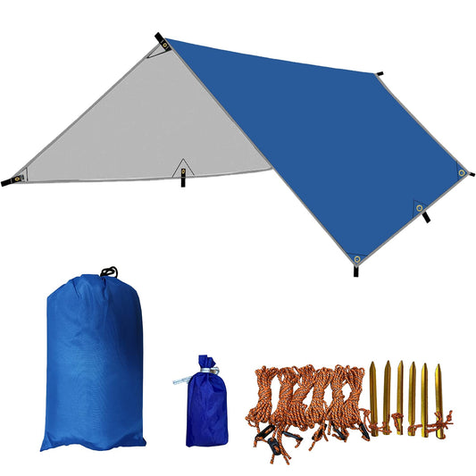 Camping Tarp Hammock Rain Fly, 100% Waterproof Lightweight Premium Shelter Tent, 10 x 10 FT Ultralight Backpacking Shade Cover. (Blue)