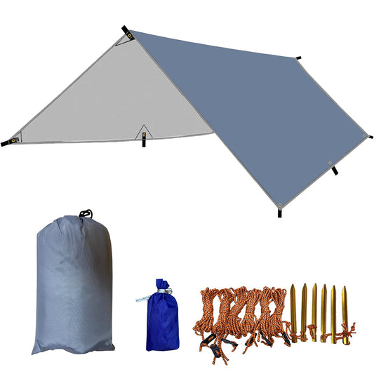 Camping Tarp Hammock Rain Fly, 100% Waterproof Lightweight Premium Shelter Tent, 10 x 10 FT Ultralight Backpacking Shade Cover. (Light Grey)