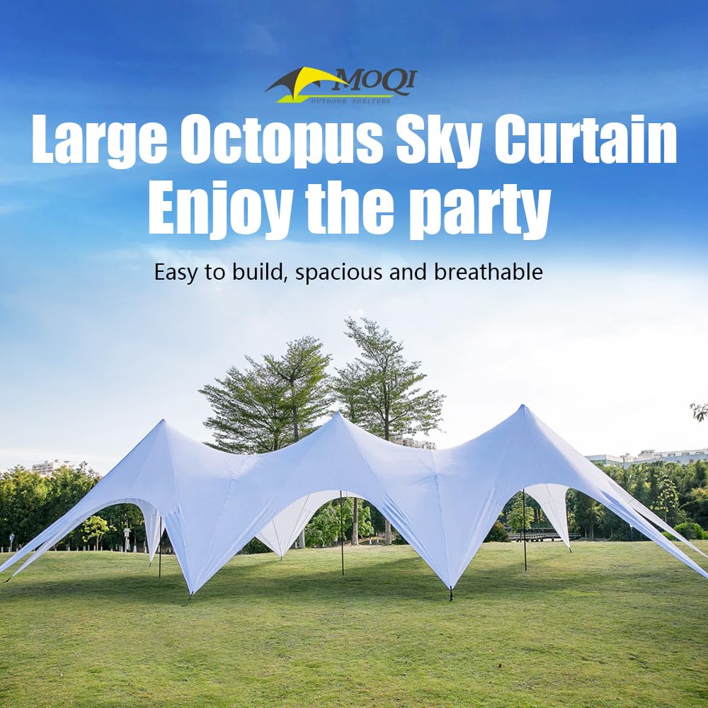 MOQI Camping Tent Tarp 65.6*28ft, Biggest Portable Octopus Beach Shade, Windproof Waterproof Canopy Sun Shelter UPF 50+ Sun Protection for Family Outdoor