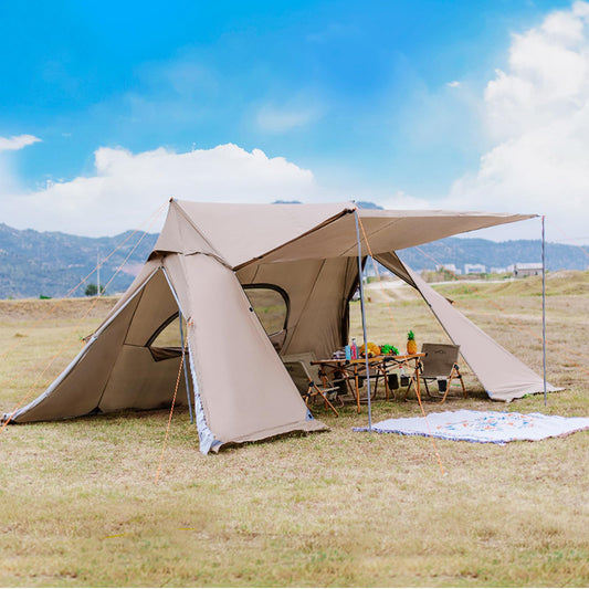 Canopy 19*11.8ft Instant Camping Tent, Large Shade Canopy with Mesh Window Fully Waterproof, Anti-UV ,Outdoor Party Canopies with Stakes, Ropes Khaki