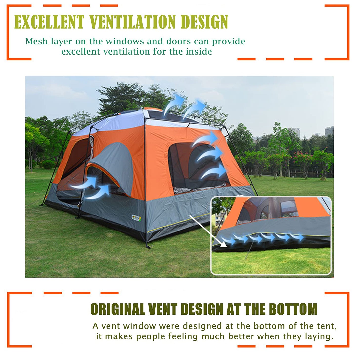 MOQI Luxurious Cabin Tent for 8/10/12 Person,3 Screen Rooms with High-Tech Rainproof Music Festival Tent,Well-Ventilated 2 Bedrooms and a Hall Family Tent for Picnic Parties and Camping