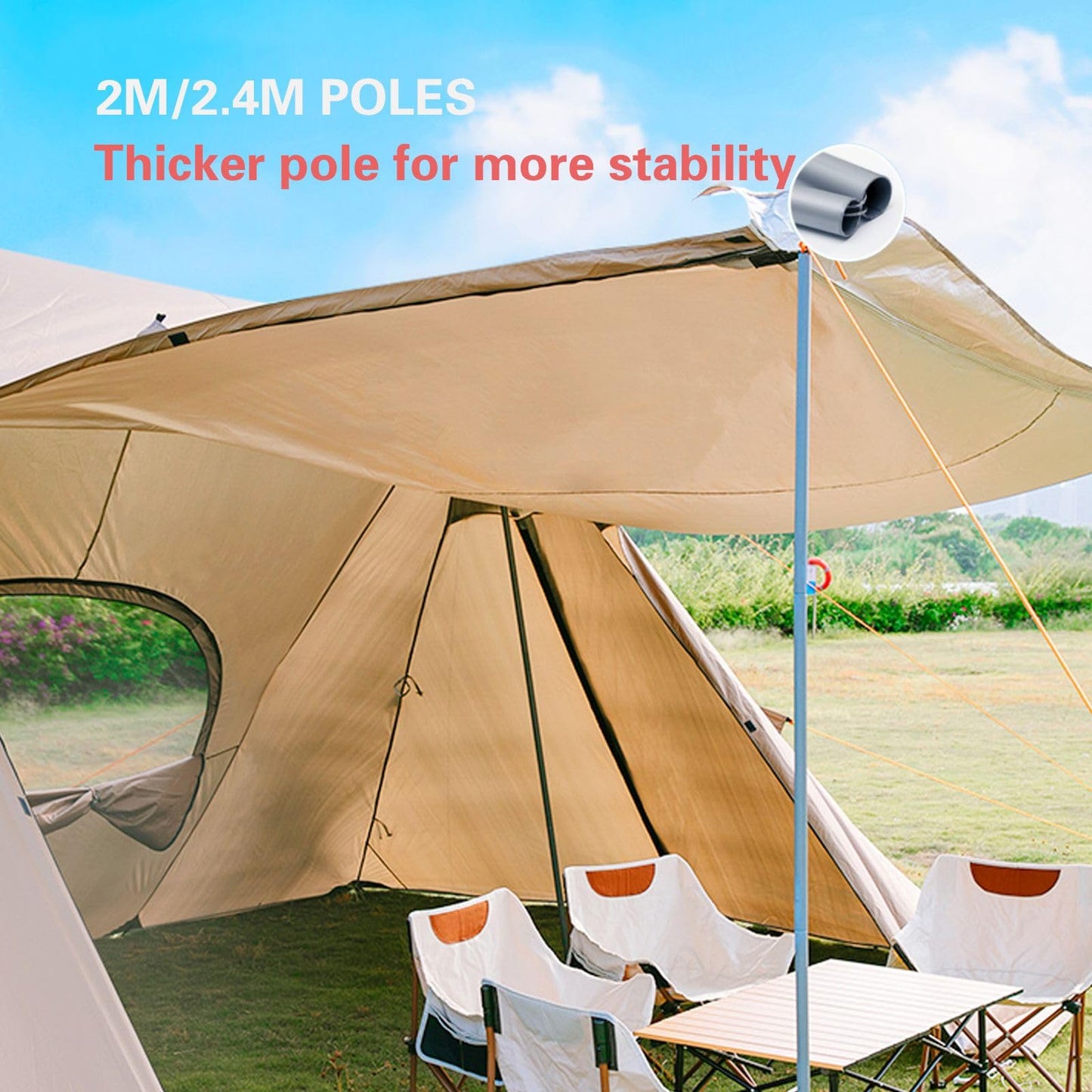 Canopy 19*11.8ft Instant Camping Tent, Large Shade Canopy with Mesh Window Fully Waterproof, Anti-UV ,Outdoor Party Canopies with Stakes, Ropes Khaki