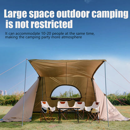 Canopy 19*11.8ft Instant Camping Tent, Large Shade Canopy with Mesh Window Fully Waterproof, Anti-UV ,Outdoor Party Canopies with Stakes, Ropes Khaki