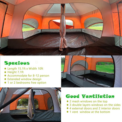 MOQI Luxurious Cabin Tent for 8/10/12 Person,3 Screen Rooms with High-Tech Rainproof Music Festival Tent,Well-Ventilated 2 Bedrooms and a Hall Family Tent for Picnic Parties and Camping