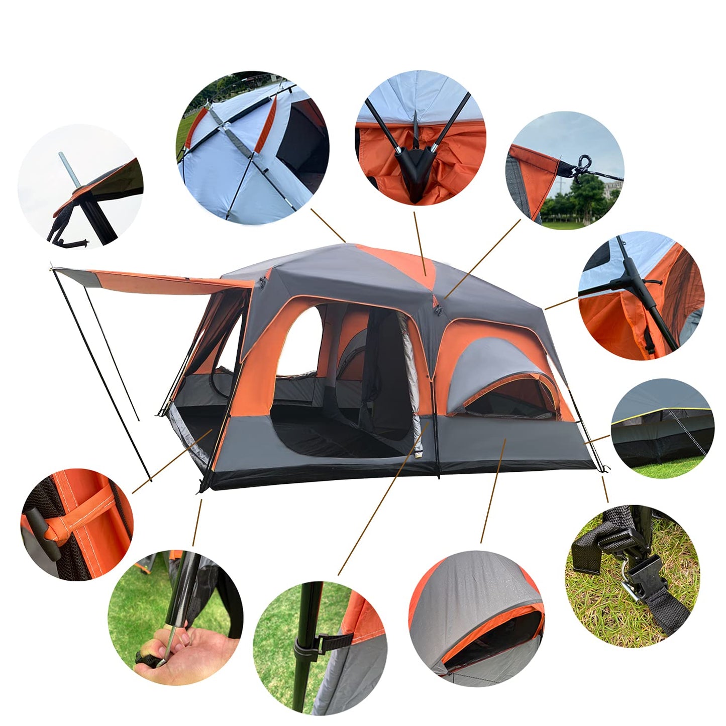 MOQI Luxurious Cabin Tent for 8/10/12 Person,3 Screen Rooms with High-Tech Rainproof Music Festival Tent,Well-Ventilated 2 Bedrooms and a Hall Family Tent for Picnic Parties and Camping