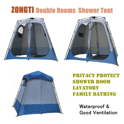 MOQI POP-UP Double Shower Tents/Ensuite/Twin Shower Tent/Portable 2 Rooms Camping Shower Tent,One Bathing Room and One Lavatory,Easy Set Up Privacy Shelter Dressing Room/Changing Room/Toilet Tent