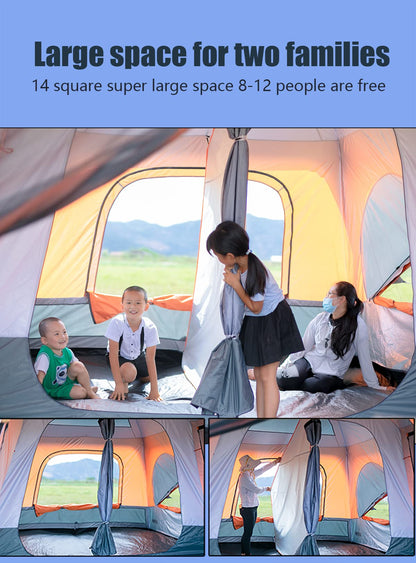 MOQI Luxurious Cabin Tent for 8/10/12 Person,3 Screen Rooms with High-Tech Rainproof Music Festival Tent,Well-Ventilated 2 Bedrooms and a Hall Family Tent for Picnic Parties and Camping