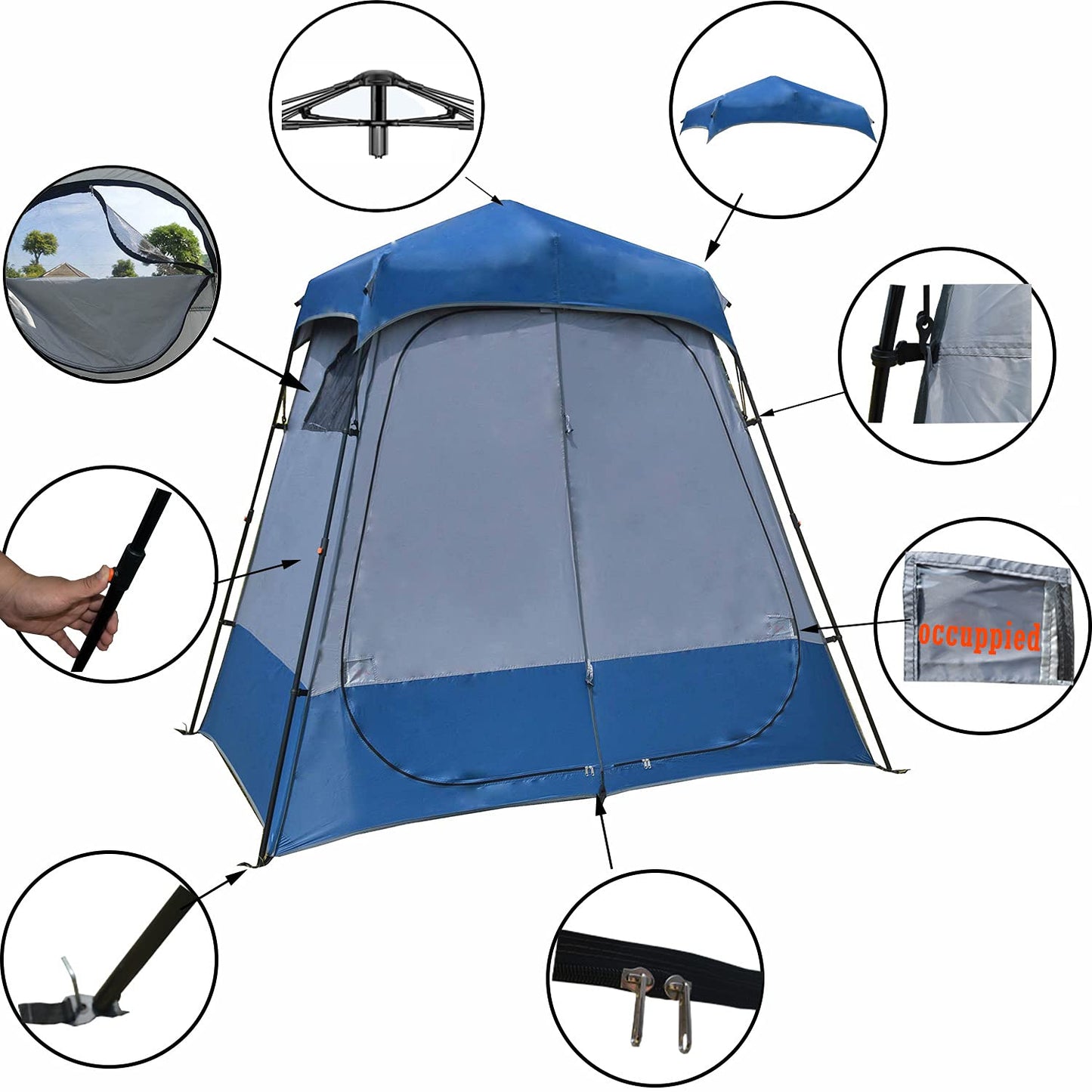 MOQI POP-UP Double Shower Tents/Ensuite/Twin Shower Tent/Portable 2 Rooms Camping Shower Tent,One Bathing Room and One Lavatory,Easy Set Up Privacy Shelter Dressing Room/Changing Room/Toilet Tent